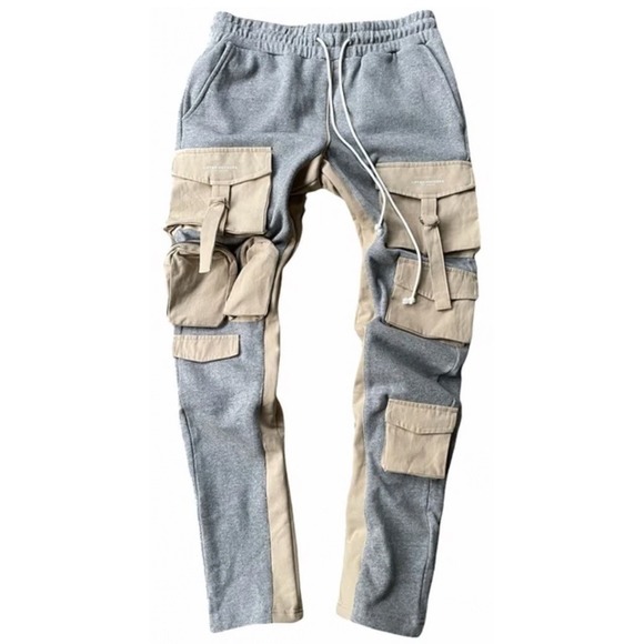 NWT Lifted Anchors Military Sweatpants Cargo Joggers Gray & Beige Utility 2XL